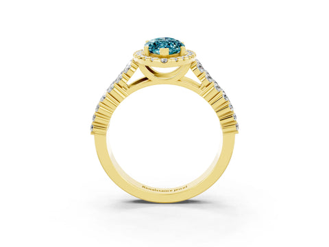 Yellow gold Marquise Cut Halo Pavé Diamond Engagement Ring with Split Shank and Four-Prong Setting_3