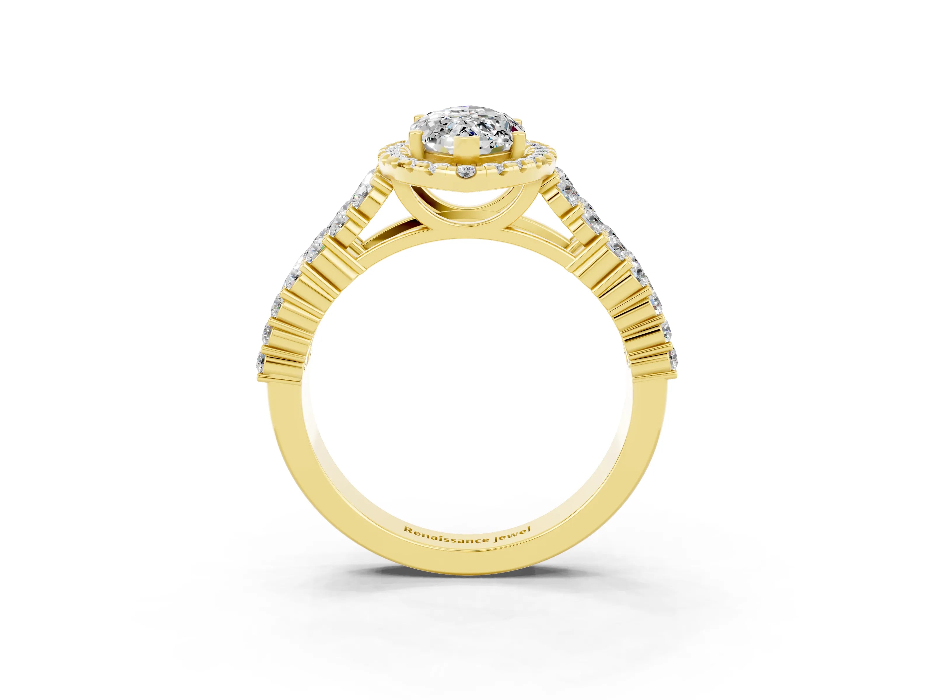 Yellow gold Marquise Cut Halo Pavé Diamond Engagement Ring with Split Shank and Four-Prong Setting_3