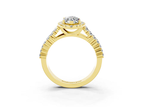 Yellow gold Marquise Cut Halo Pavé Diamond Engagement Ring with Split Shank and Four-Prong Setting_3
