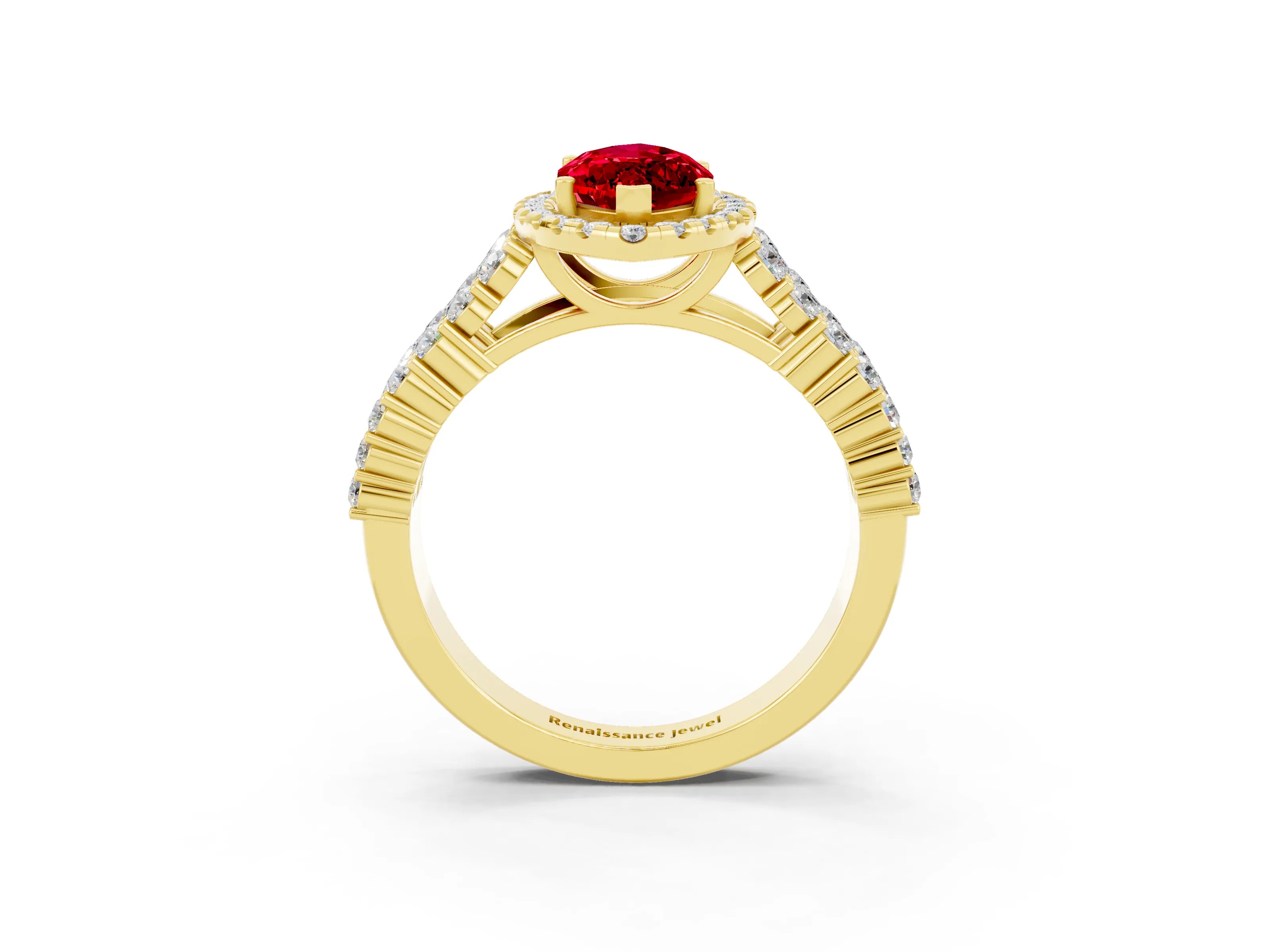 Yellow gold Marquise Cut Halo Pavé Diamond Engagement Ring with Split Shank and Four-Prong Setting_3
