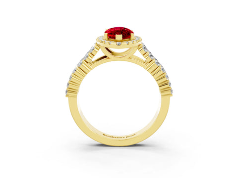 Yellow gold Marquise Cut Halo Pavé Diamond Engagement Ring with Split Shank and Four-Prong Setting_3