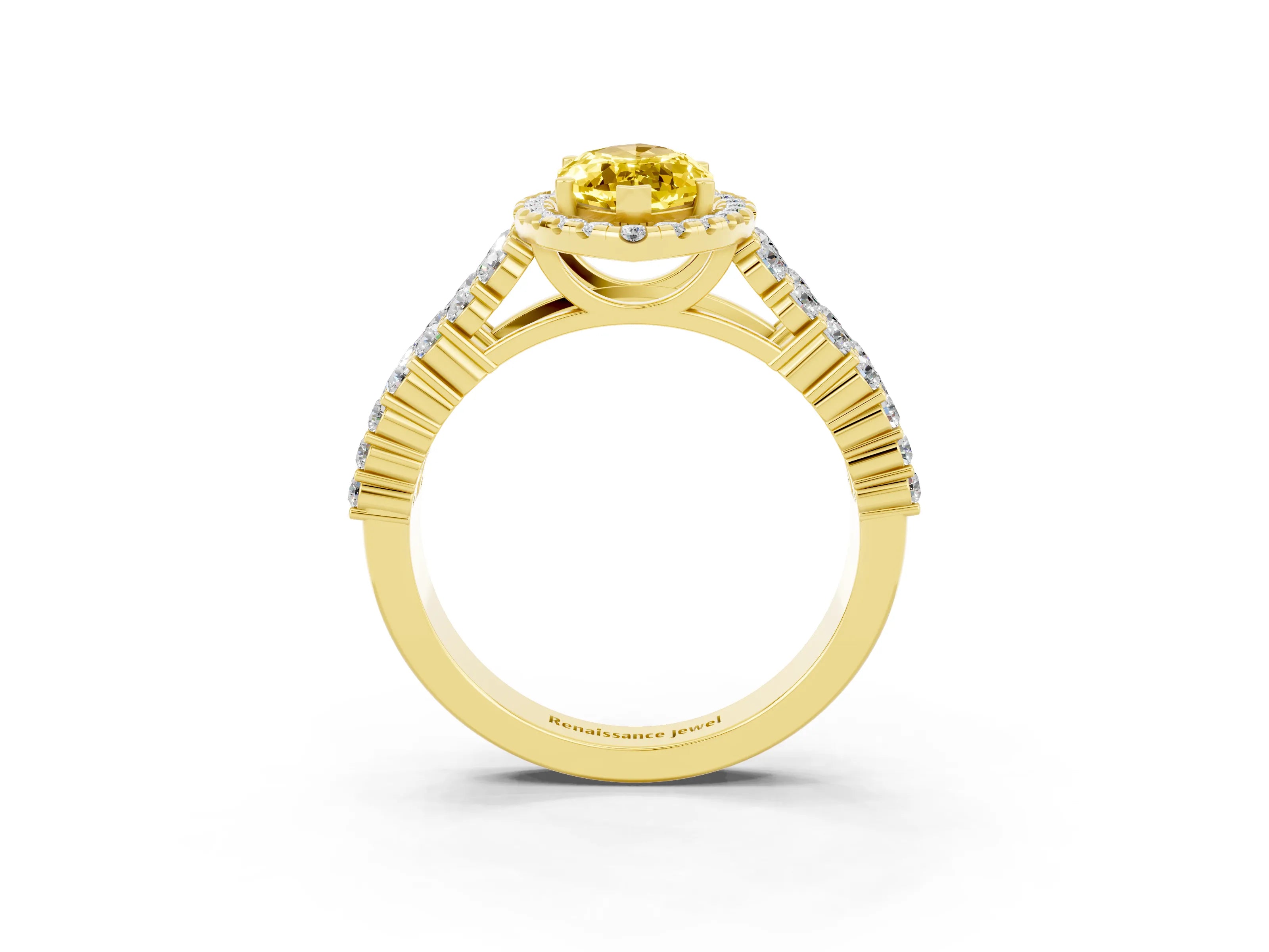 Yellow gold Marquise Cut Halo Pavé Diamond Engagement Ring with Split Shank and Four-Prong Setting_3