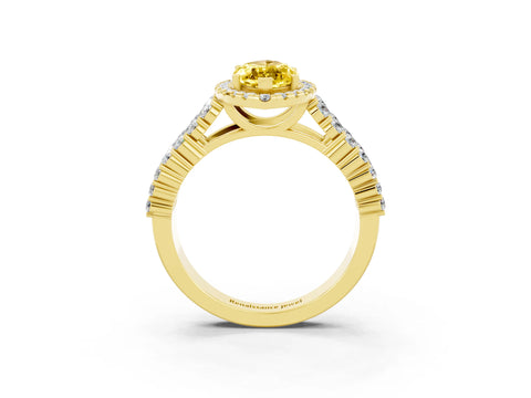 Yellow gold Marquise Cut Halo Pavé Diamond Engagement Ring with Split Shank and Four-Prong Setting_3
