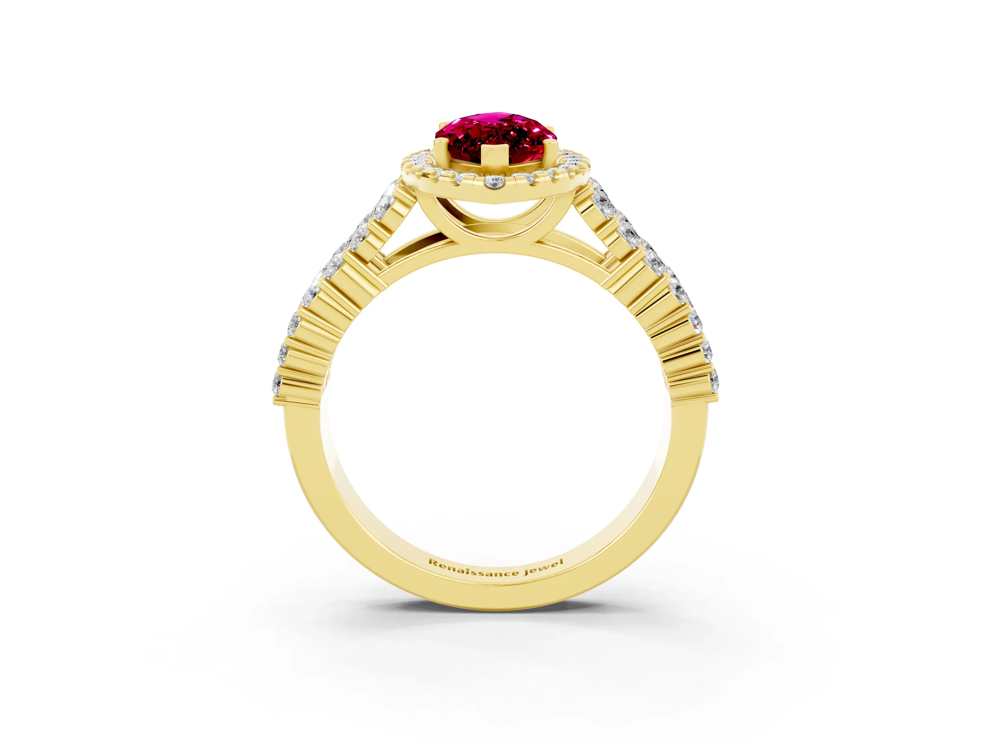 Yellow gold Marquise Cut Halo Pavé Diamond Engagement Ring with Split Shank and Four-Prong Setting_3