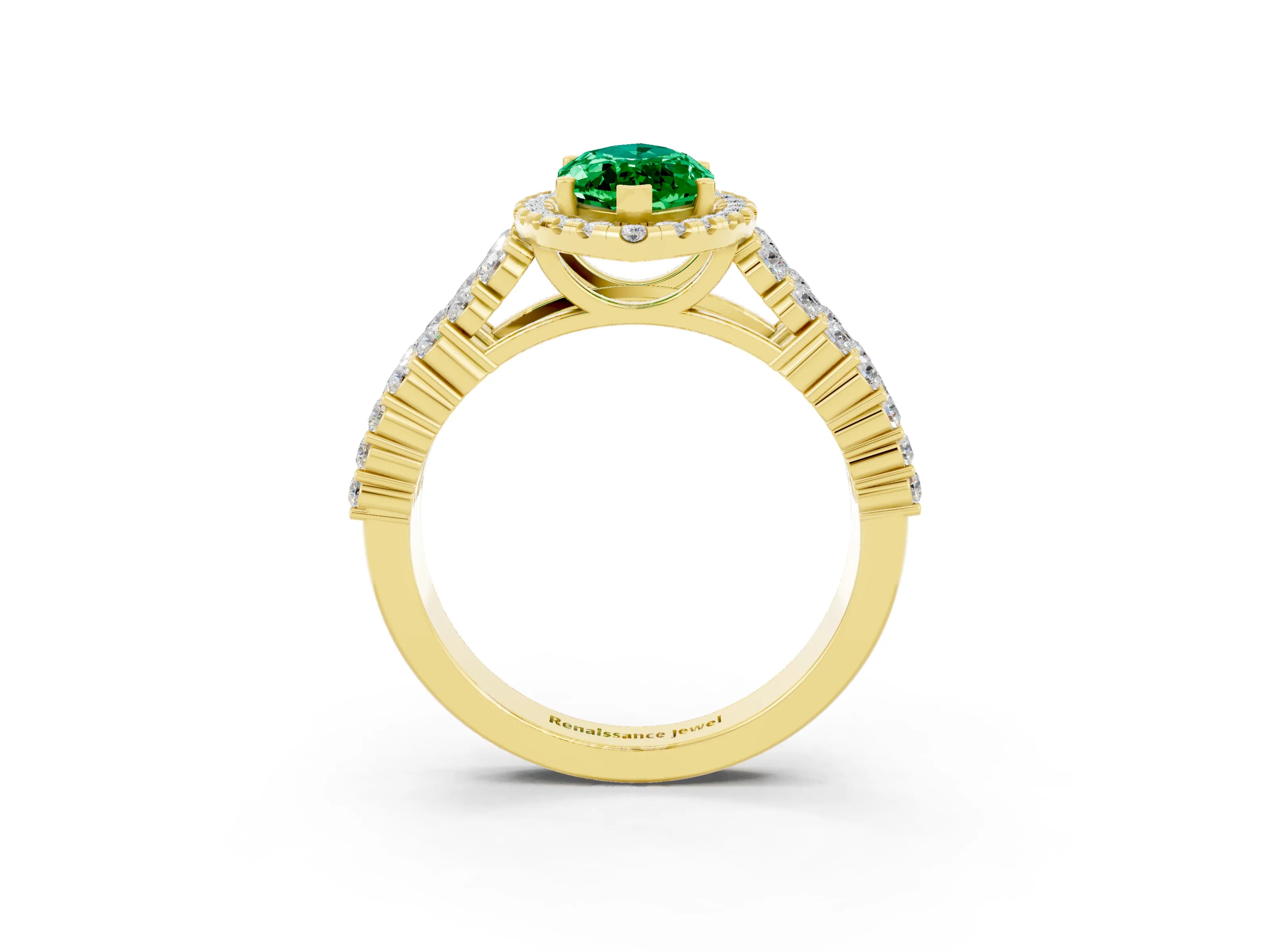 Yellow gold Marquise Cut Halo Pavé Diamond Engagement Ring with Split Shank and Four-Prong Setting_3