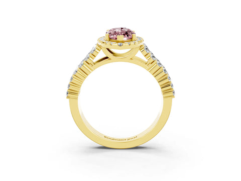 Yellow gold Marquise Cut Halo Pavé Diamond Engagement Ring with Split Shank and Four-Prong Setting_3