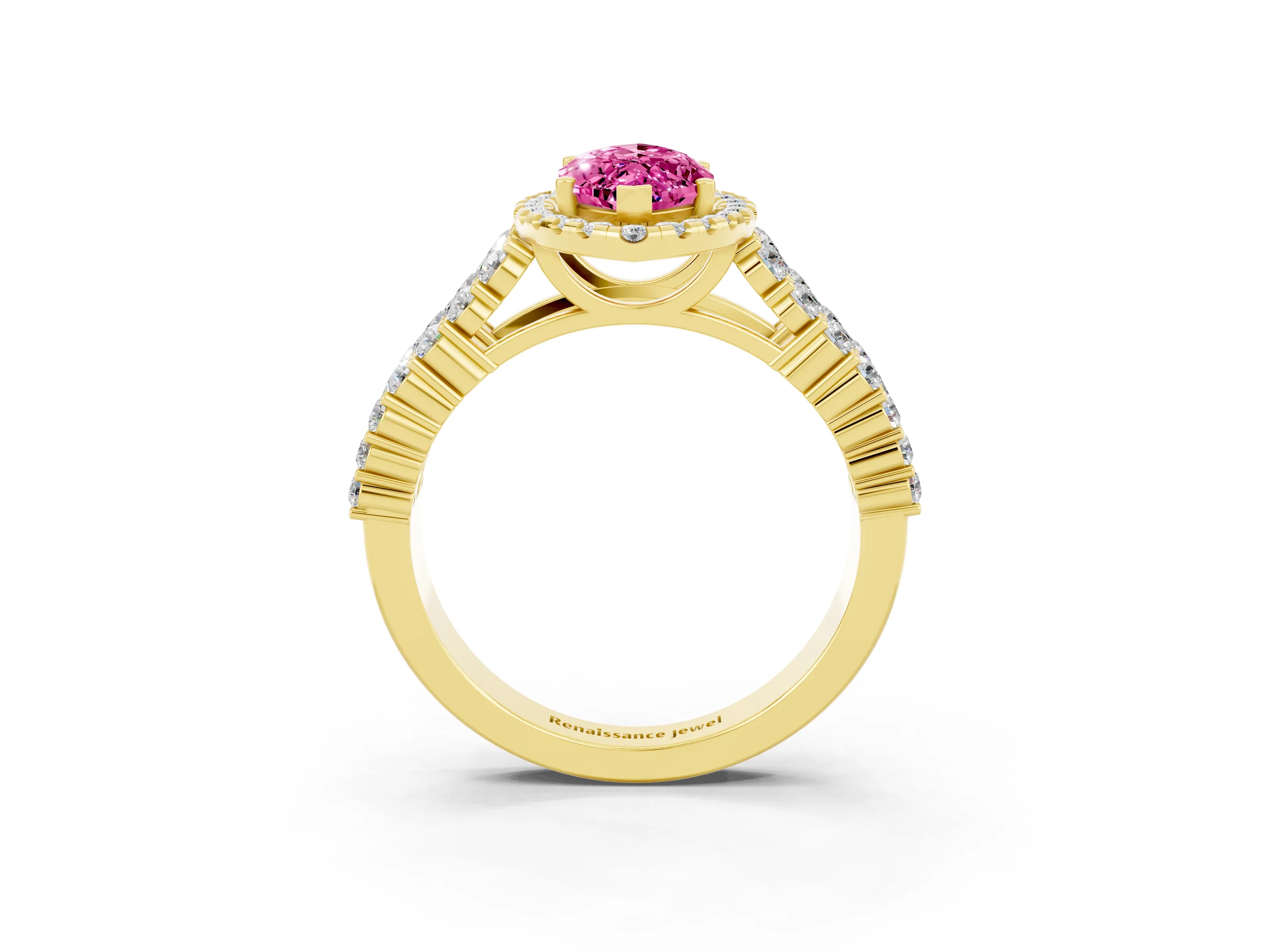 Yellow gold Marquise Cut Halo Pavé Diamond Engagement Ring with Split Shank and Four-Prong Setting_3