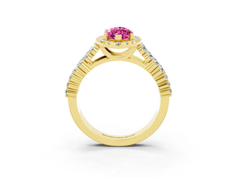 Yellow gold Marquise Cut Halo Pavé Diamond Engagement Ring with Split Shank and Four-Prong Setting_3