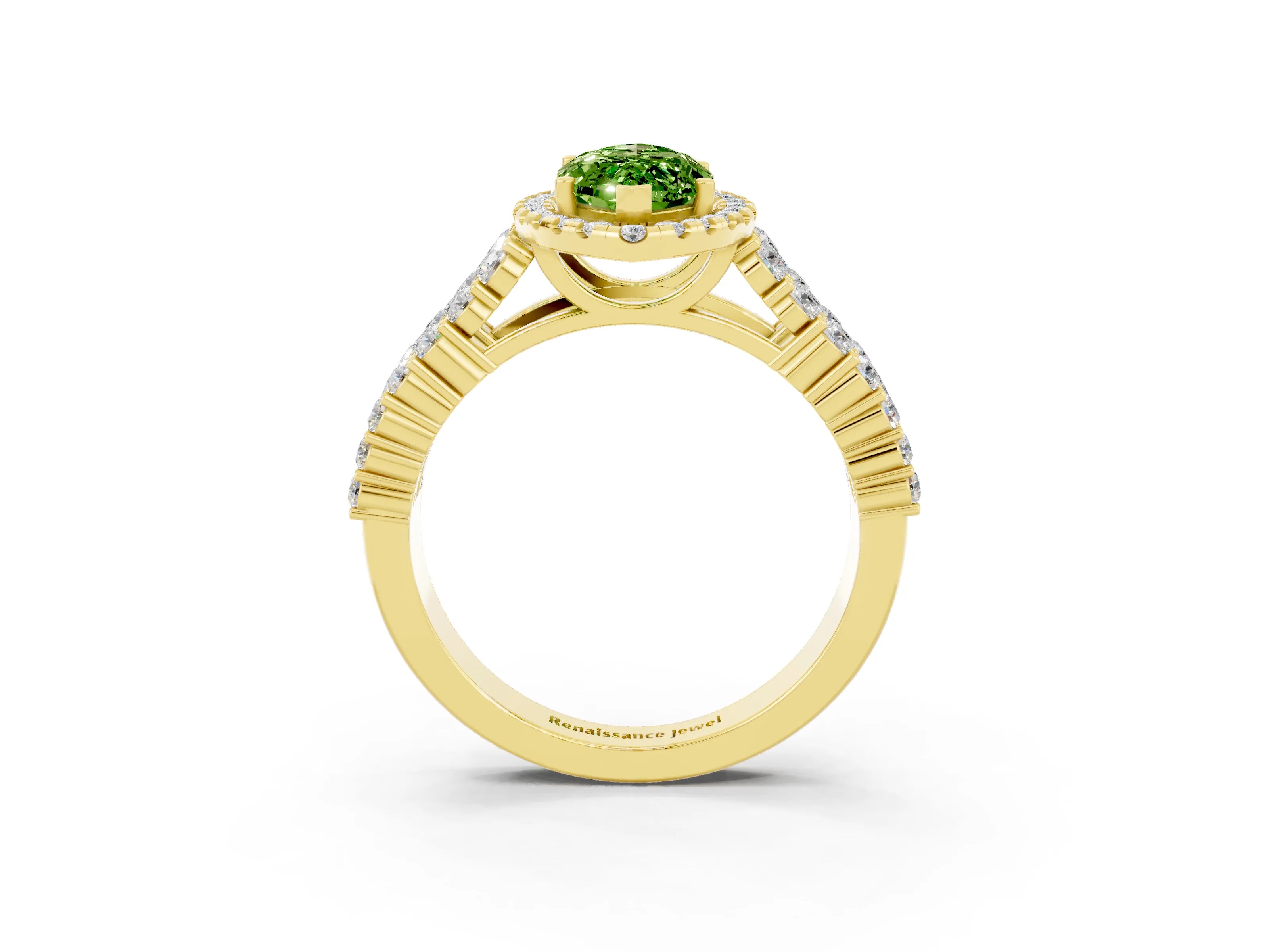 Yellow gold Marquise Cut Halo Pavé Diamond Engagement Ring with Split Shank and Four-Prong Setting_3