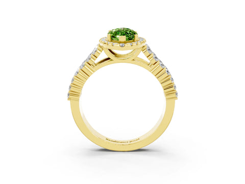 Yellow gold Marquise Cut Halo Pavé Diamond Engagement Ring with Split Shank and Four-Prong Setting_3