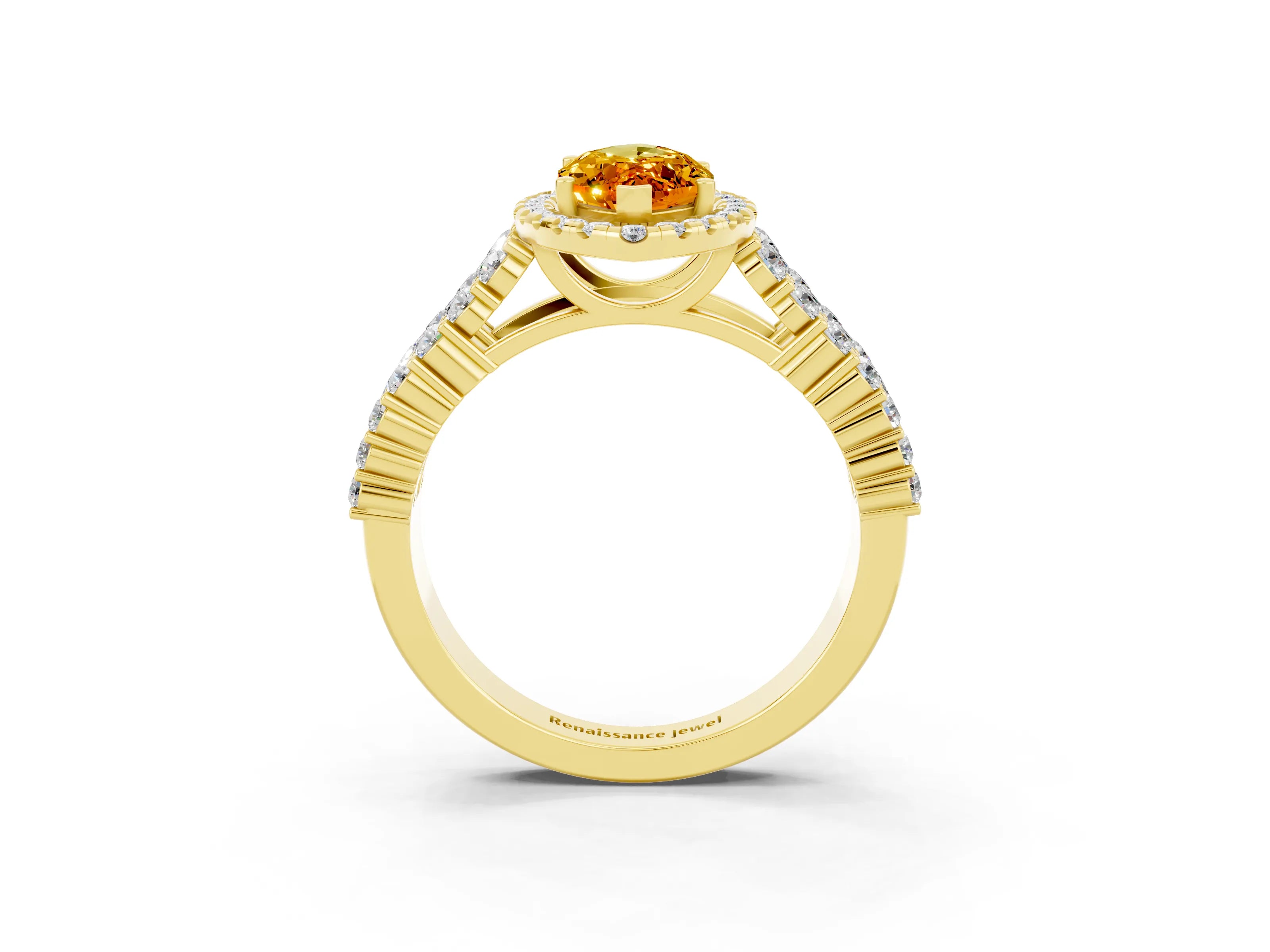 Yellow gold Marquise Cut Halo Pavé Diamond Engagement Ring with Split Shank and Four-Prong Setting_3