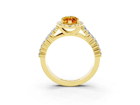 Yellow gold Marquise Cut Halo Pavé Diamond Engagement Ring with Split Shank and Four-Prong Setting_3