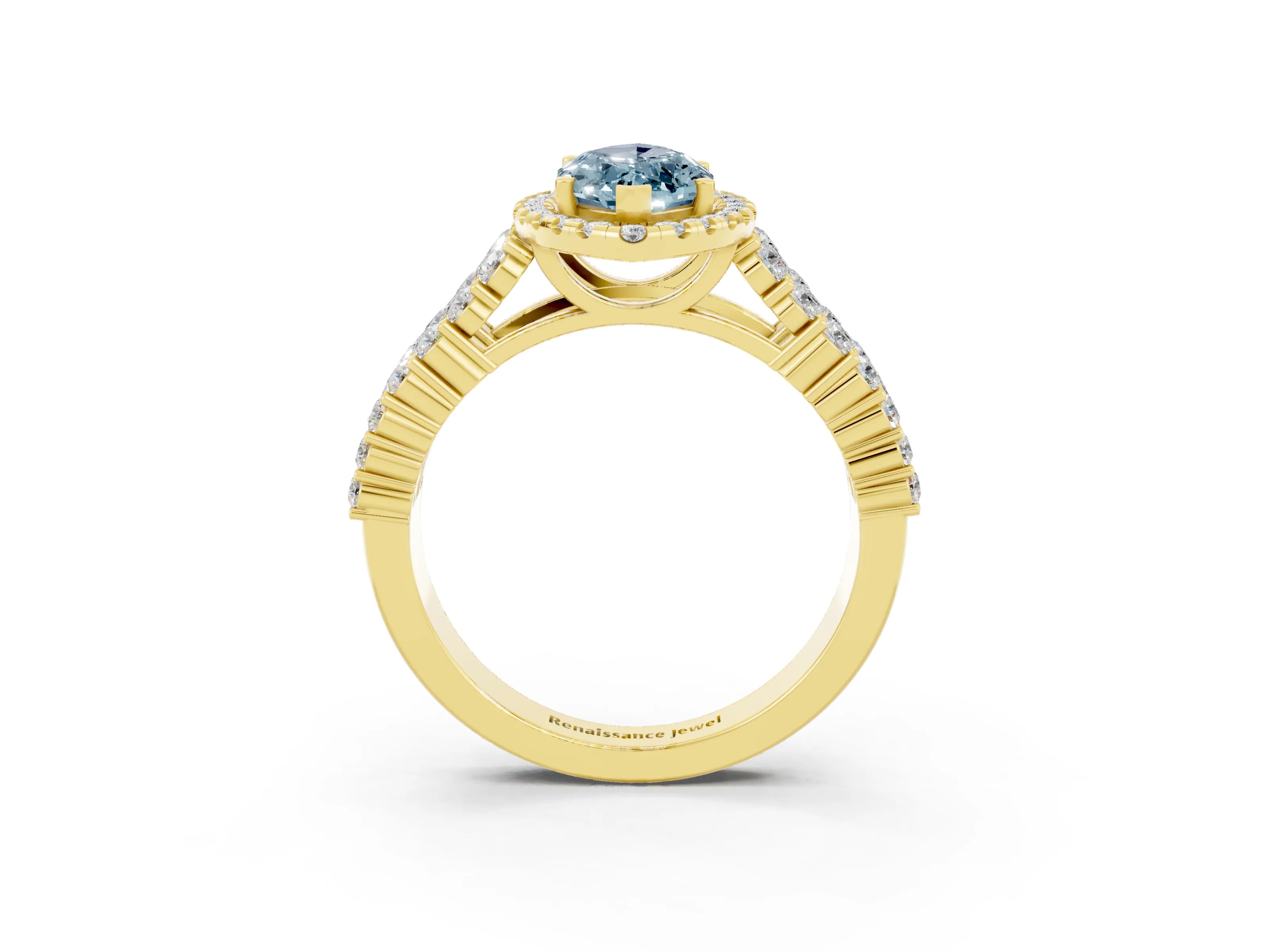 Yellow gold Marquise Cut Halo Pavé Diamond Engagement Ring with Split Shank and Four-Prong Setting_3