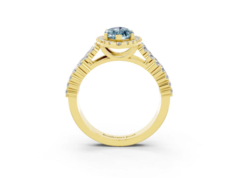 Yellow gold Marquise Cut Halo Pavé Diamond Engagement Ring with Split Shank and Four-Prong Setting_3