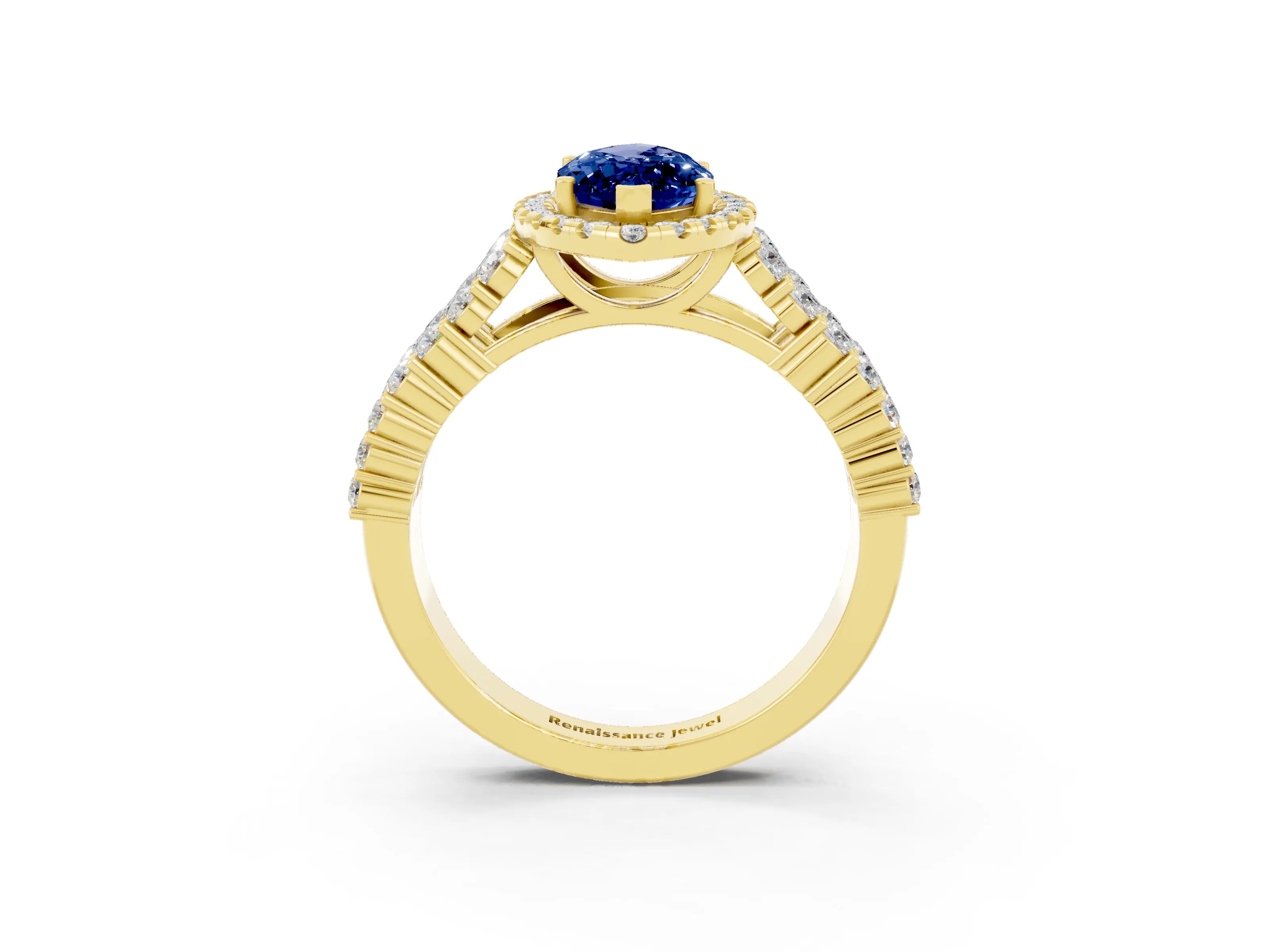 Yellow gold Marquise Cut Halo Pavé Diamond Engagement Ring with Split Shank and Four-Prong Setting_3