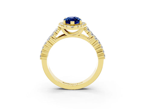 Yellow gold Marquise Cut Halo Pavé Diamond Engagement Ring with Split Shank and Four-Prong Setting_3