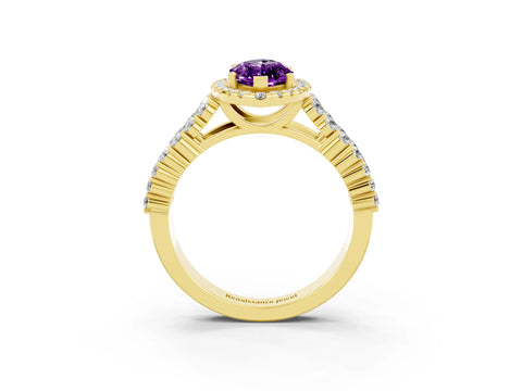 Yellow gold Marquise Cut Halo Pavé Diamond Engagement Ring with Split Shank and Four-Prong Setting_3