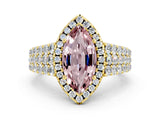 Yellow gold Marquise Cut Halo Pavé Diamond Engagement Ring with Split Shank and Four-Prong Setting