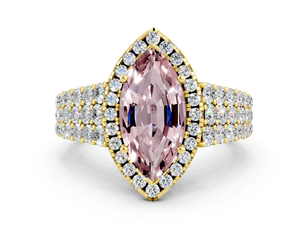Yellow gold Marquise Cut Halo Pavé Diamond Engagement Ring with Split Shank and Four-Prong Setting