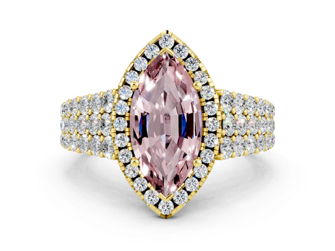 Yellow gold Marquise Cut Halo Pavé Diamond Engagement Ring with Split Shank and Four-Prong Setting