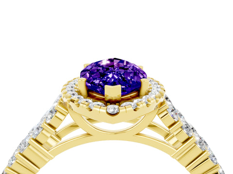 Yellow gold Marquise Cut Halo Pavé Diamond Engagement Ring with Split Shank and Four-Prong Setting_4