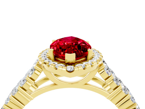 Yellow gold Marquise Cut Halo Pavé Diamond Engagement Ring with Split Shank and Four-Prong Setting_4
