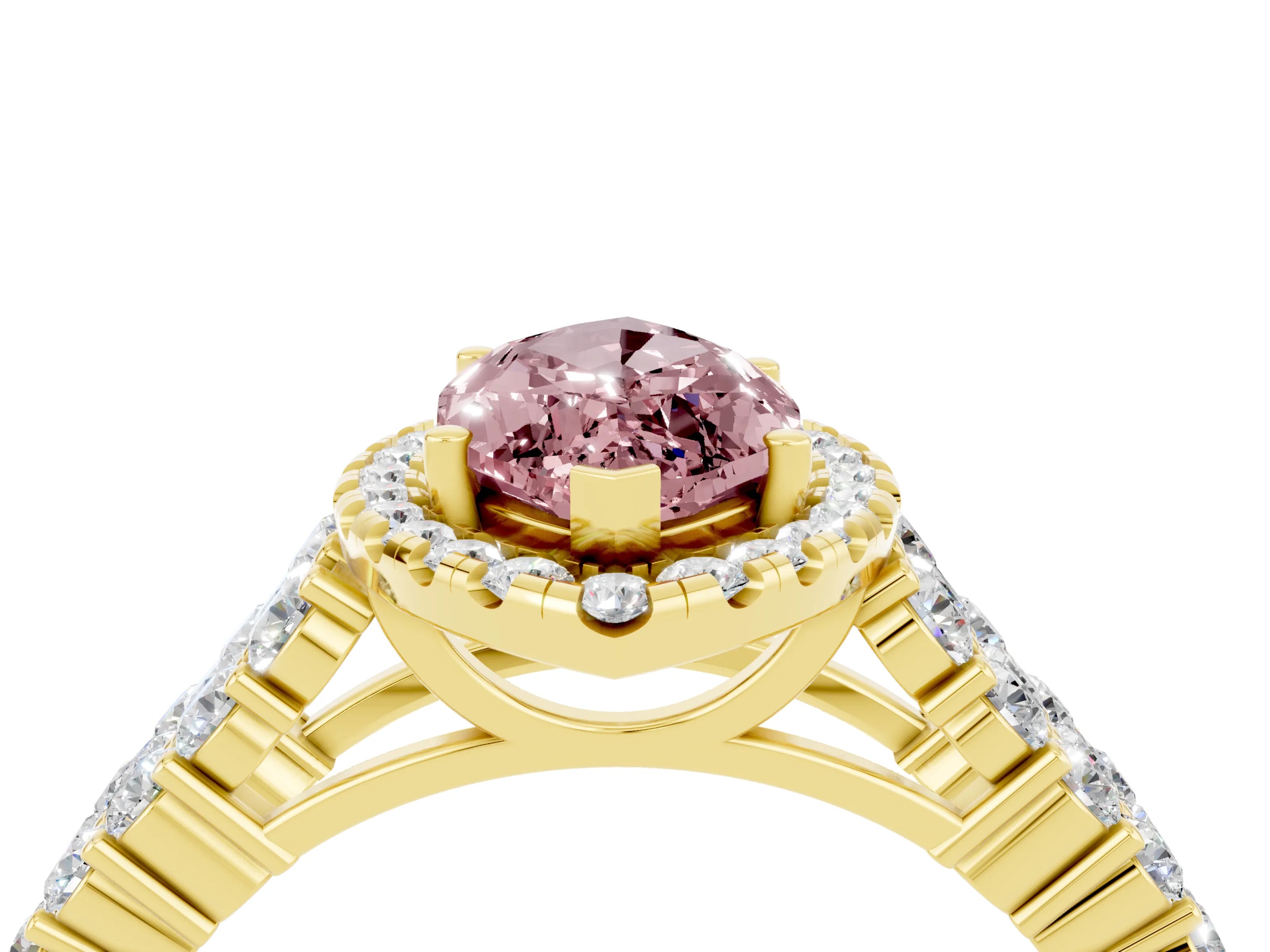 Yellow gold Marquise Cut Halo Pavé Diamond Engagement Ring with Split Shank and Four-Prong Setting_4