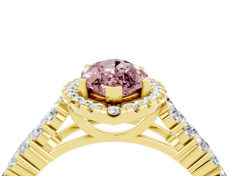 Yellow gold Marquise Cut Halo Pavé Diamond Engagement Ring with Split Shank and Four-Prong Setting_4