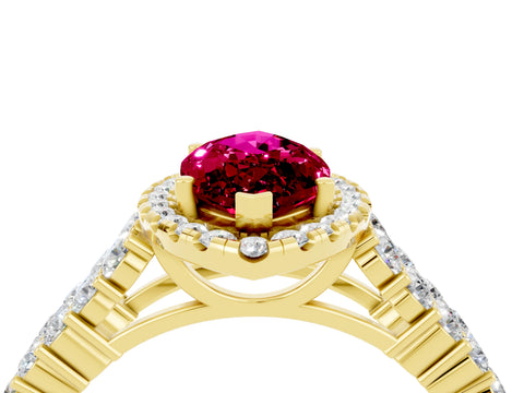 Yellow gold Marquise Cut Halo Pavé Diamond Engagement Ring with Split Shank and Four-Prong Setting_4