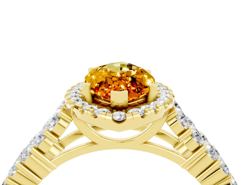 Yellow gold Marquise Cut Halo Pavé Diamond Engagement Ring with Split Shank and Four-Prong Setting_4