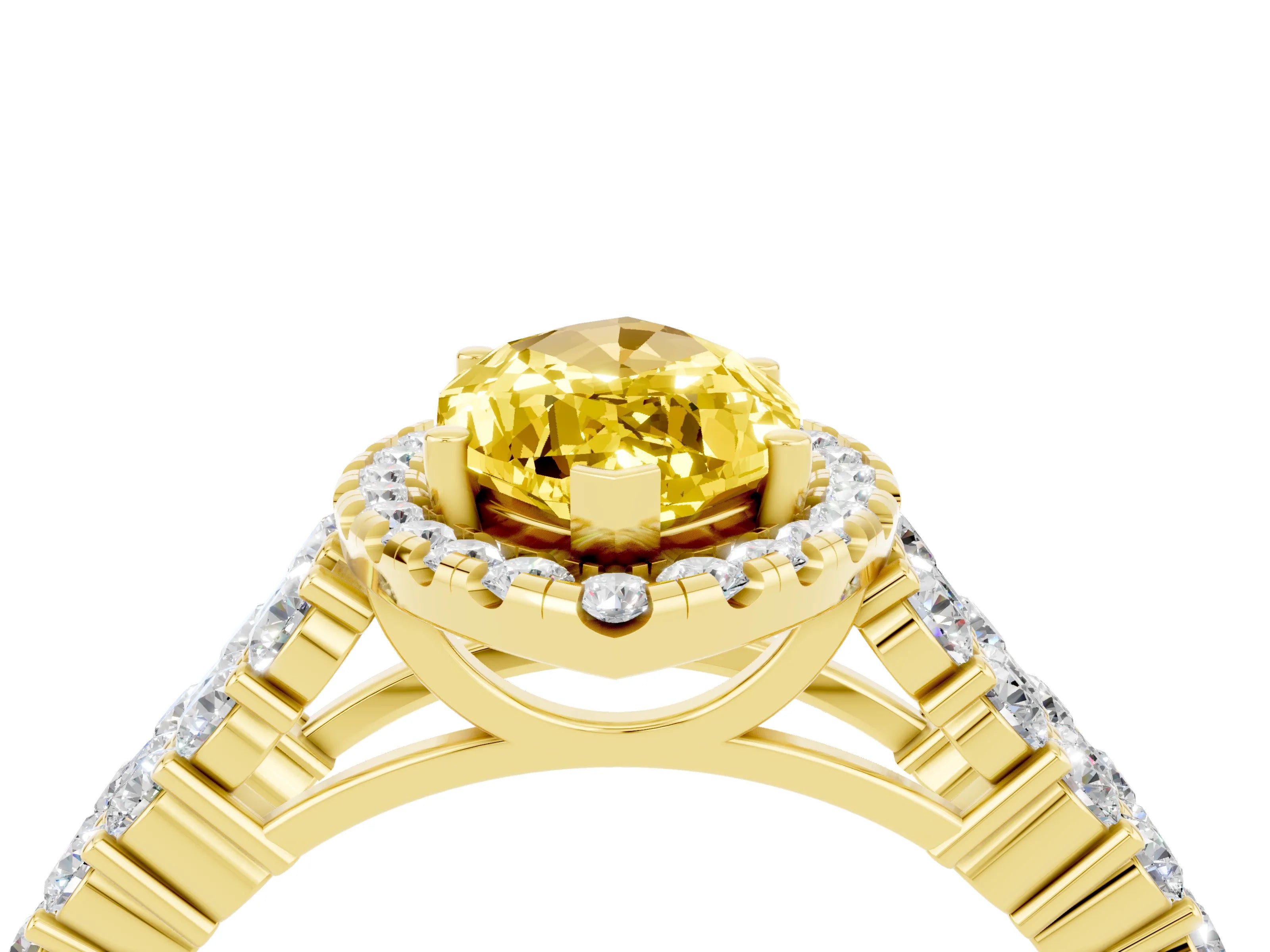 Yellow gold Marquise Cut Halo Pavé Diamond Engagement Ring with Split Shank and Four-Prong Setting_4