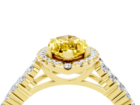 Yellow gold Marquise Cut Halo Pavé Diamond Engagement Ring with Split Shank and Four-Prong Setting_4