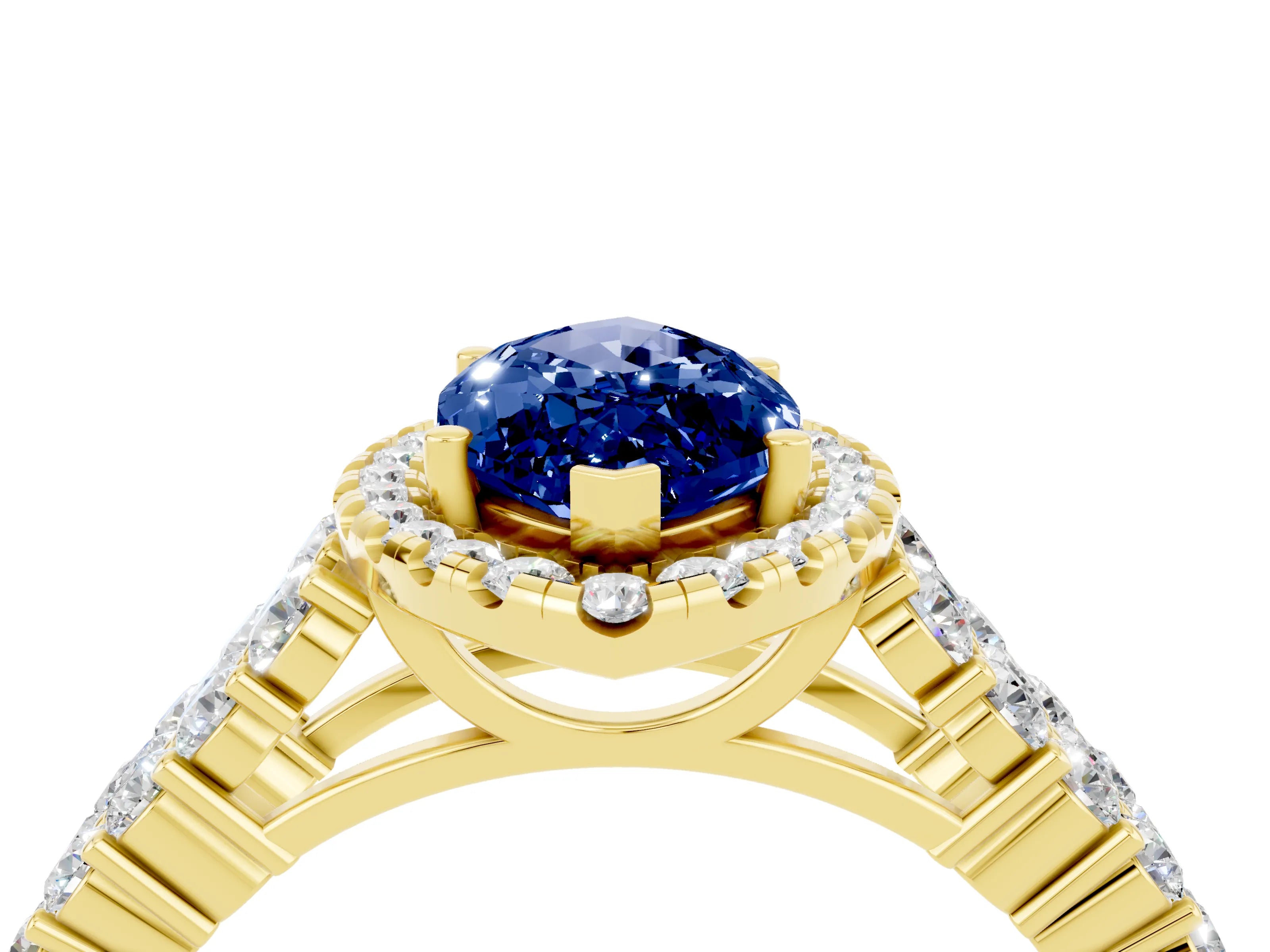 Yellow gold Marquise Cut Halo Pavé Diamond Engagement Ring with Split Shank and Four-Prong Setting_4
