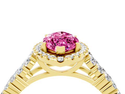 Yellow gold Marquise Cut Halo Pavé Diamond Engagement Ring with Split Shank and Four-Prong Setting_4