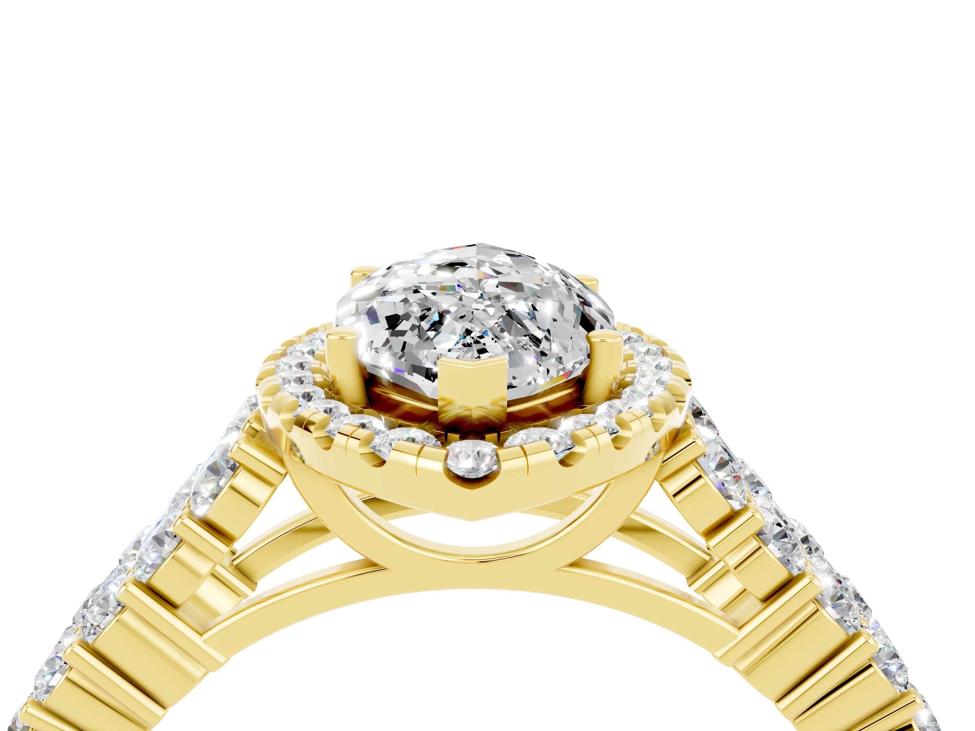 Yellow gold Marquise Cut Halo Pavé Diamond Engagement Ring with Split Shank and Four-Prong Setting_4