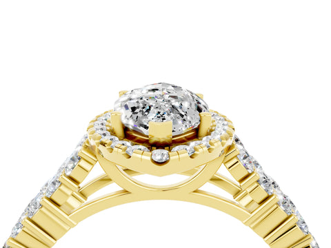 Yellow gold Marquise Cut Halo Pavé Diamond Engagement Ring with Split Shank and Four-Prong Setting_4