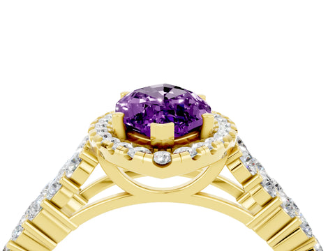 Yellow gold Marquise Cut Halo Pavé Diamond Engagement Ring with Split Shank and Four-Prong Setting_4