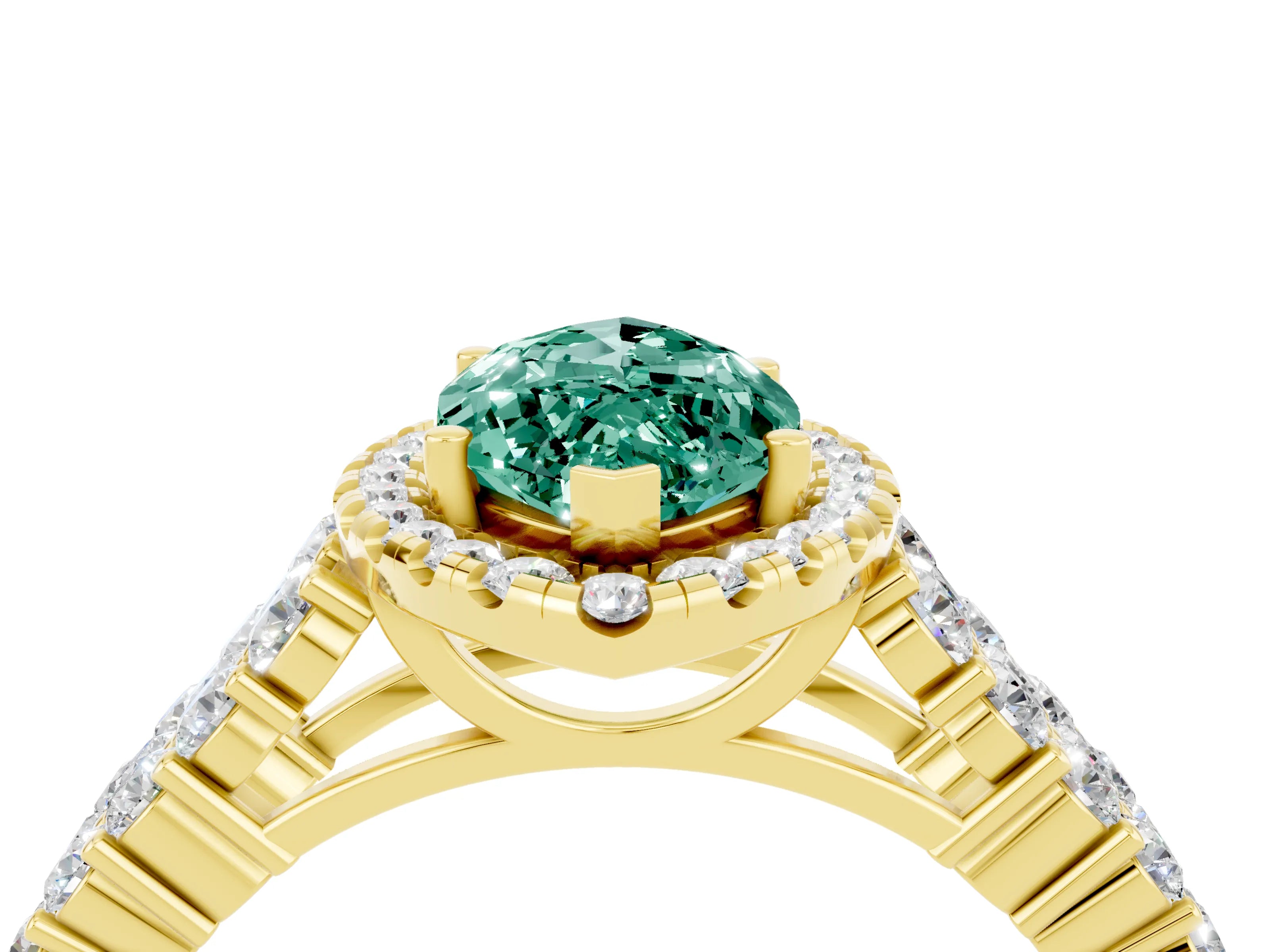 Yellow gold Marquise Cut Halo Pavé Diamond Engagement Ring with Split Shank and Four-Prong Setting_4