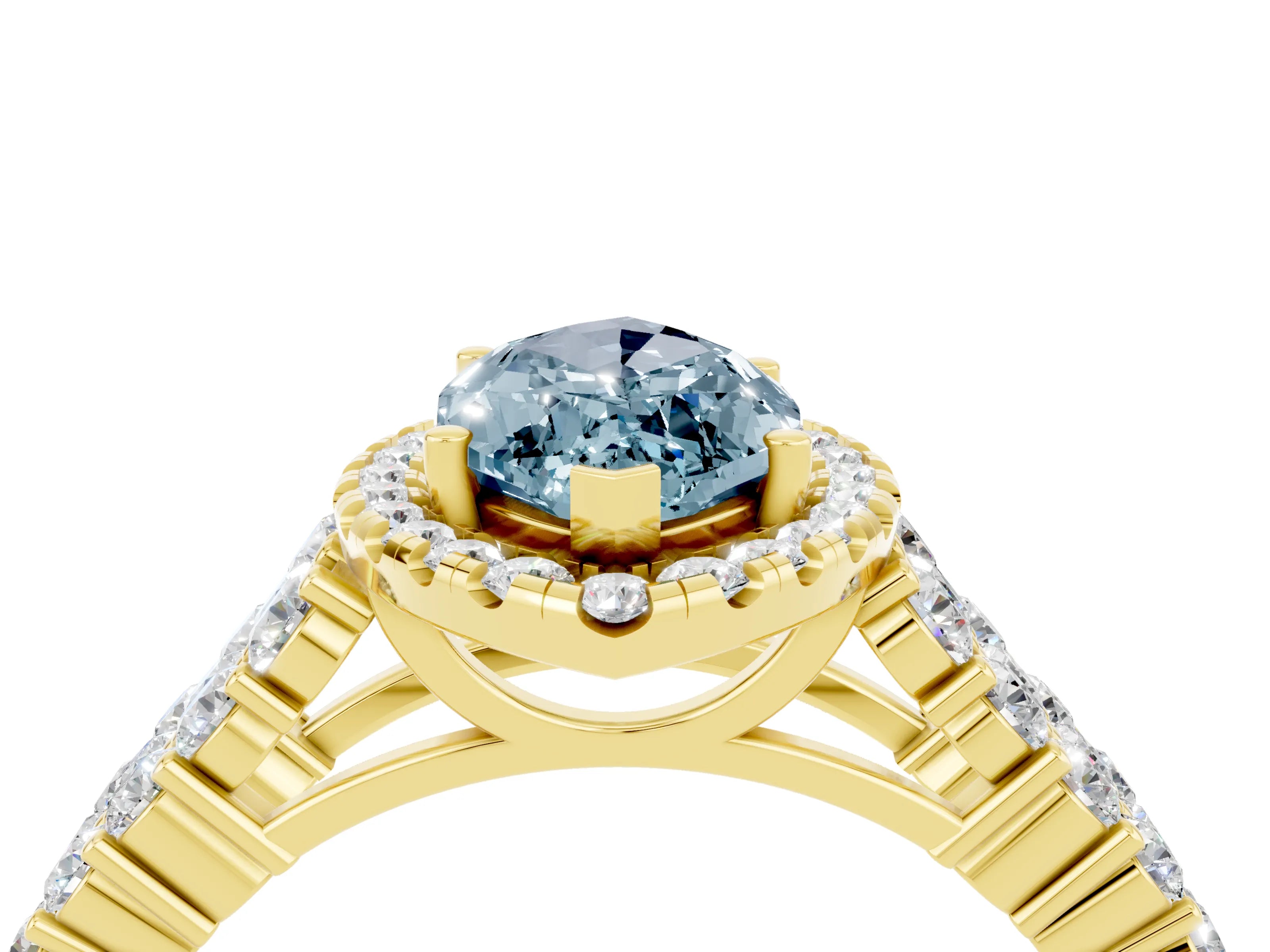Yellow gold Marquise Cut Halo Pavé Diamond Engagement Ring with Split Shank and Four-Prong Setting_4