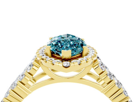 Yellow gold Marquise Cut Halo Pavé Diamond Engagement Ring with Split Shank and Four-Prong Setting_4