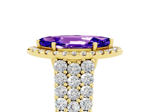 Yellow gold Marquise Cut Halo Pavé Diamond Engagement Ring with Split Shank and Four-Prong Setting_5