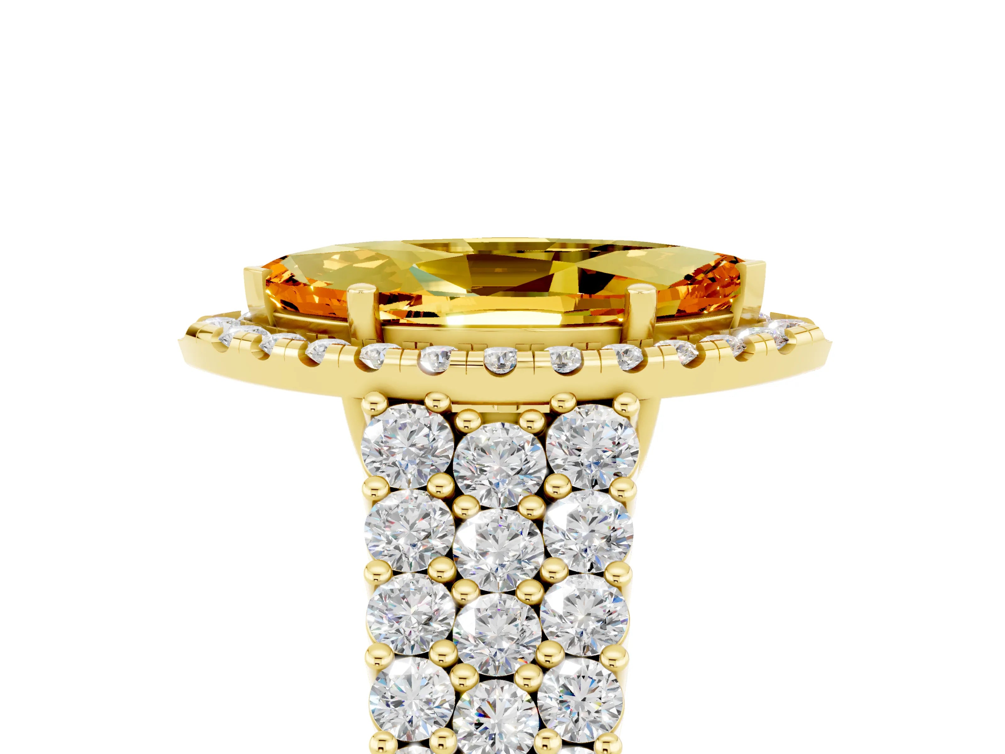 Yellow gold Marquise Cut Halo Pavé Diamond Engagement Ring with Split Shank and Four-Prong Setting_5
