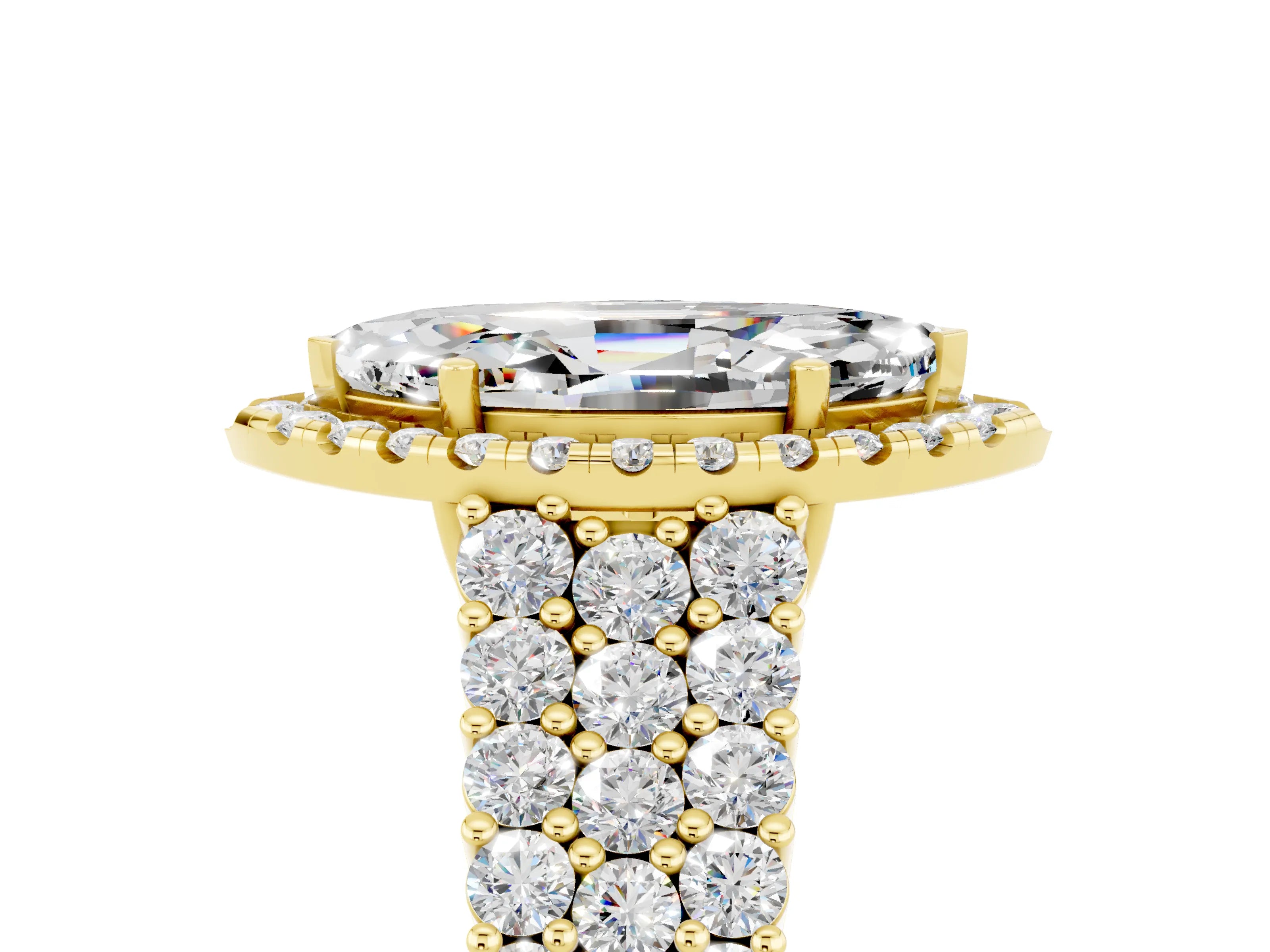 Yellow gold Marquise Cut Halo Pavé Diamond Engagement Ring with Split Shank and Four-Prong Setting_5