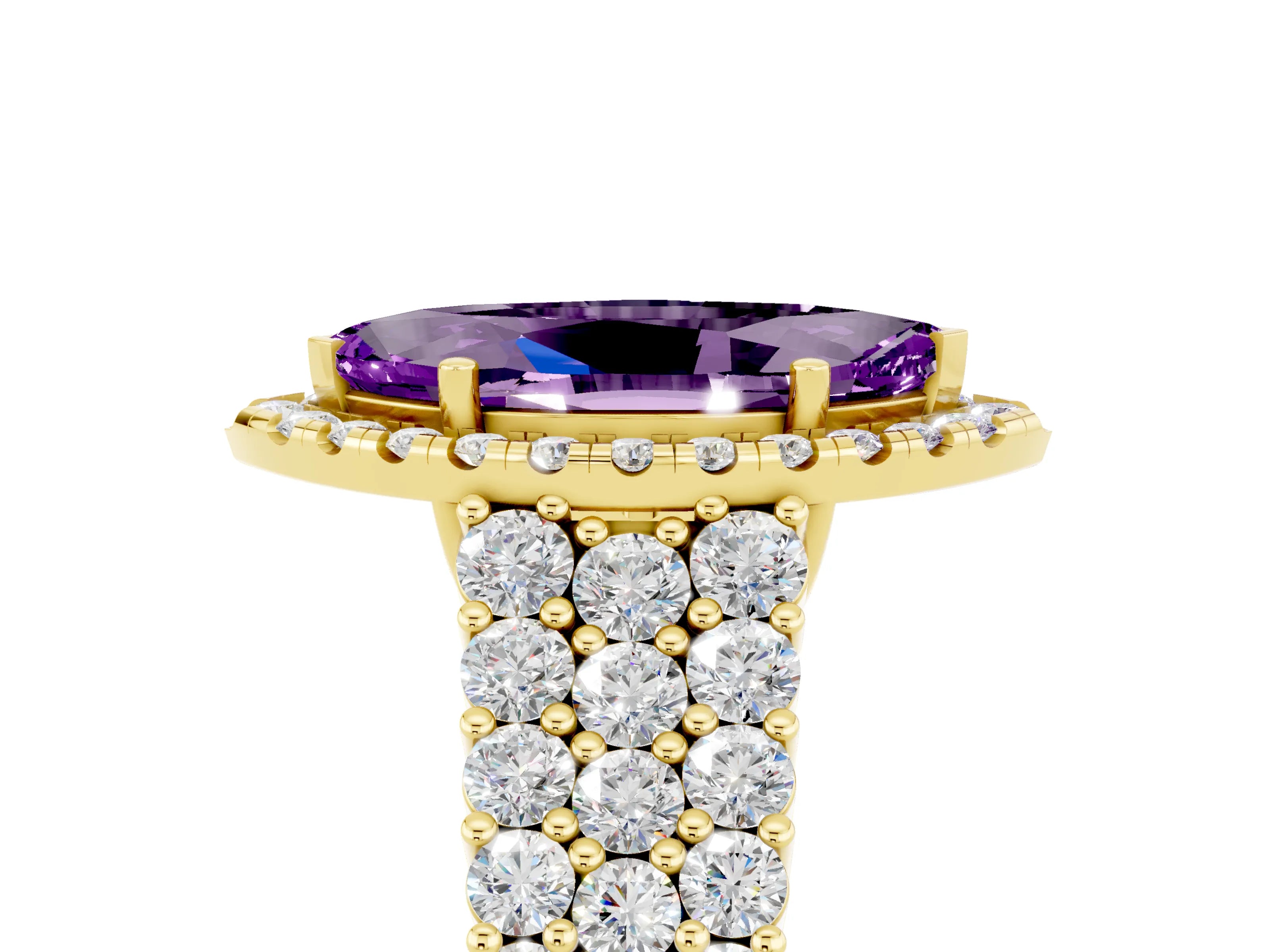 Yellow gold Marquise Cut Halo Pavé Diamond Engagement Ring with Split Shank and Four-Prong Setting_5