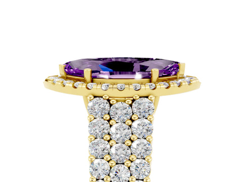 Yellow gold Marquise Cut Halo Pavé Diamond Engagement Ring with Split Shank and Four-Prong Setting_5