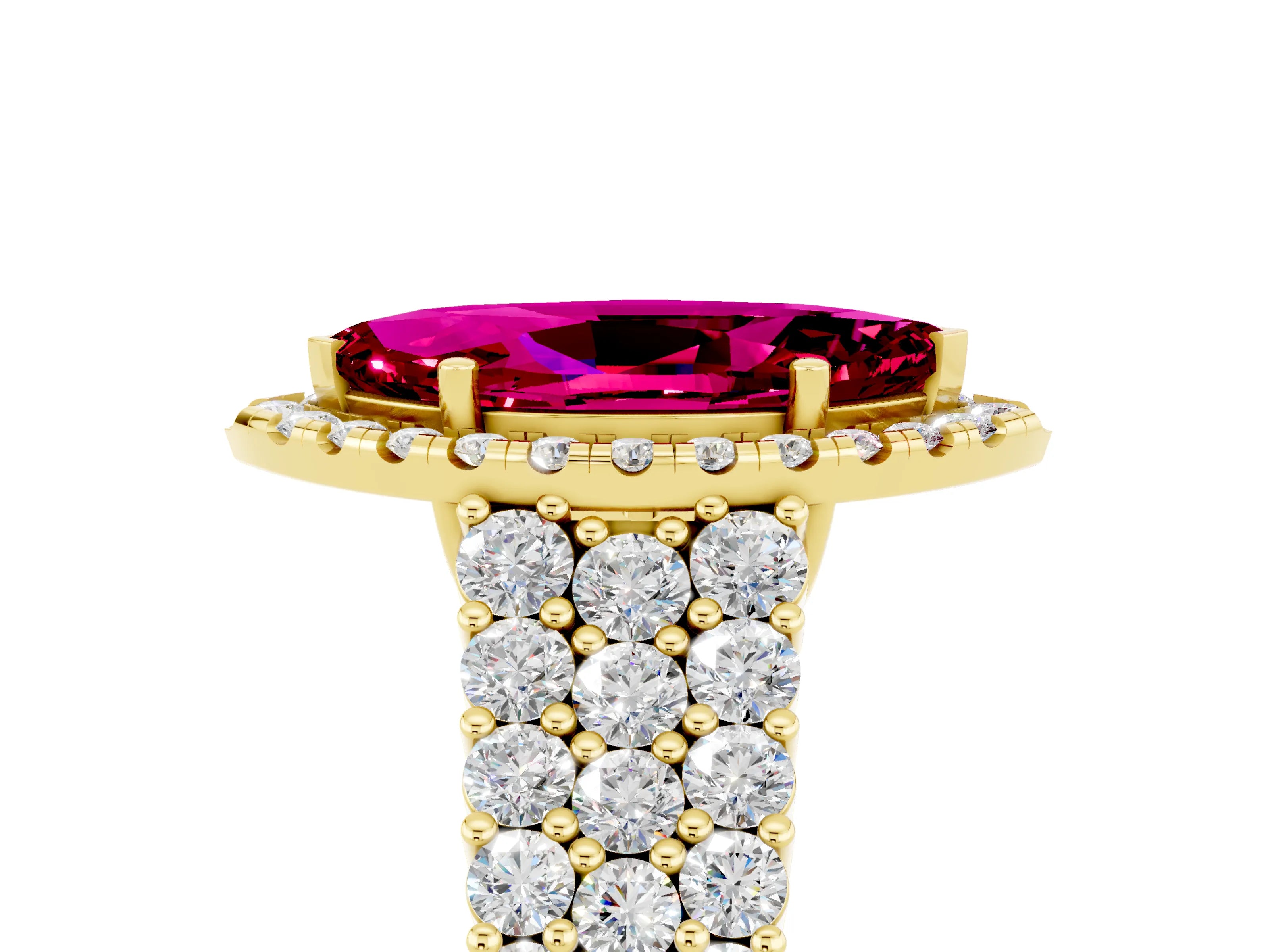 Yellow gold Marquise Cut Halo Pavé Diamond Engagement Ring with Split Shank and Four-Prong Setting_5