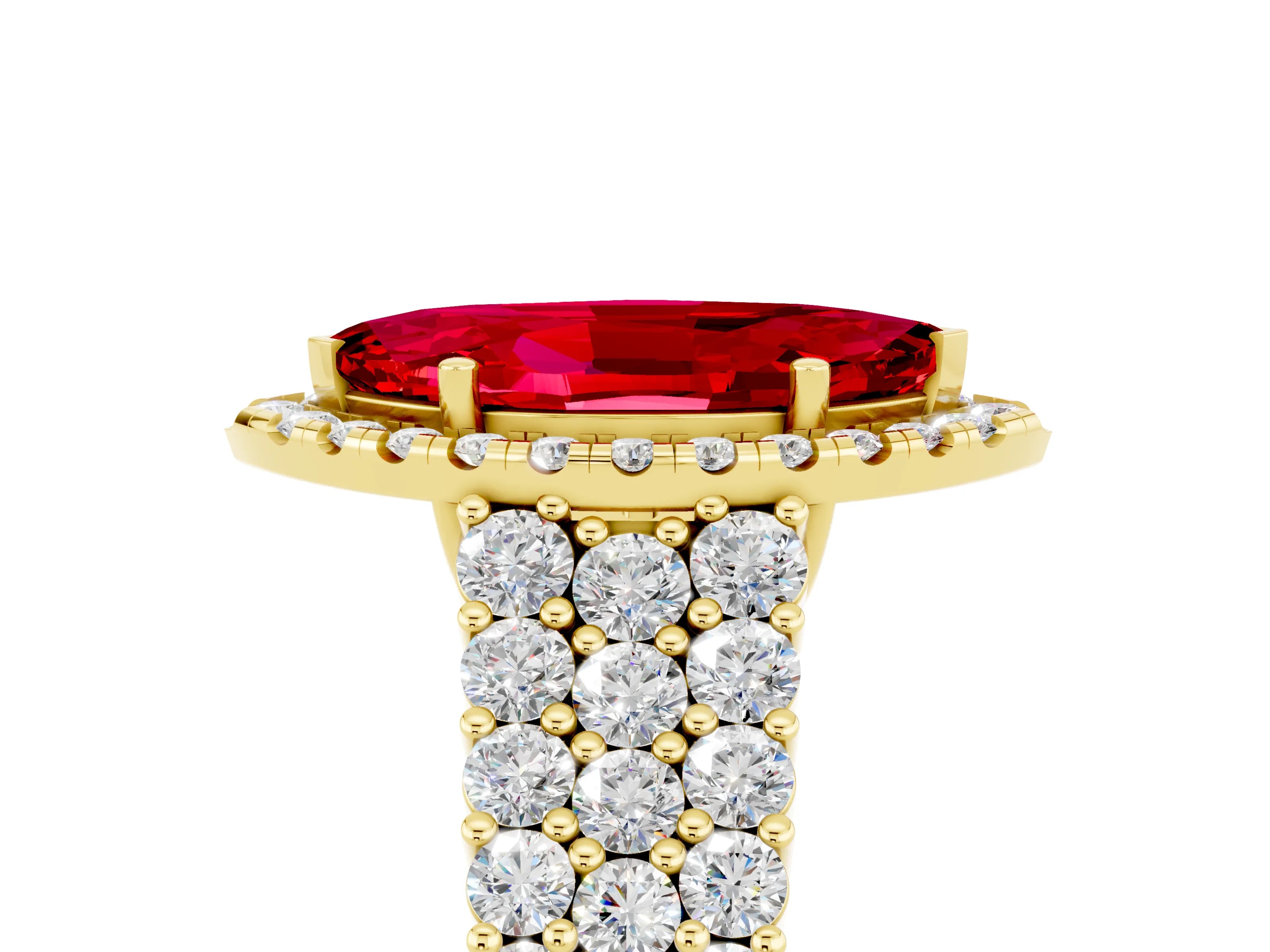 Yellow gold Marquise Cut Halo Pavé Diamond Engagement Ring with Split Shank and Four-Prong Setting_5