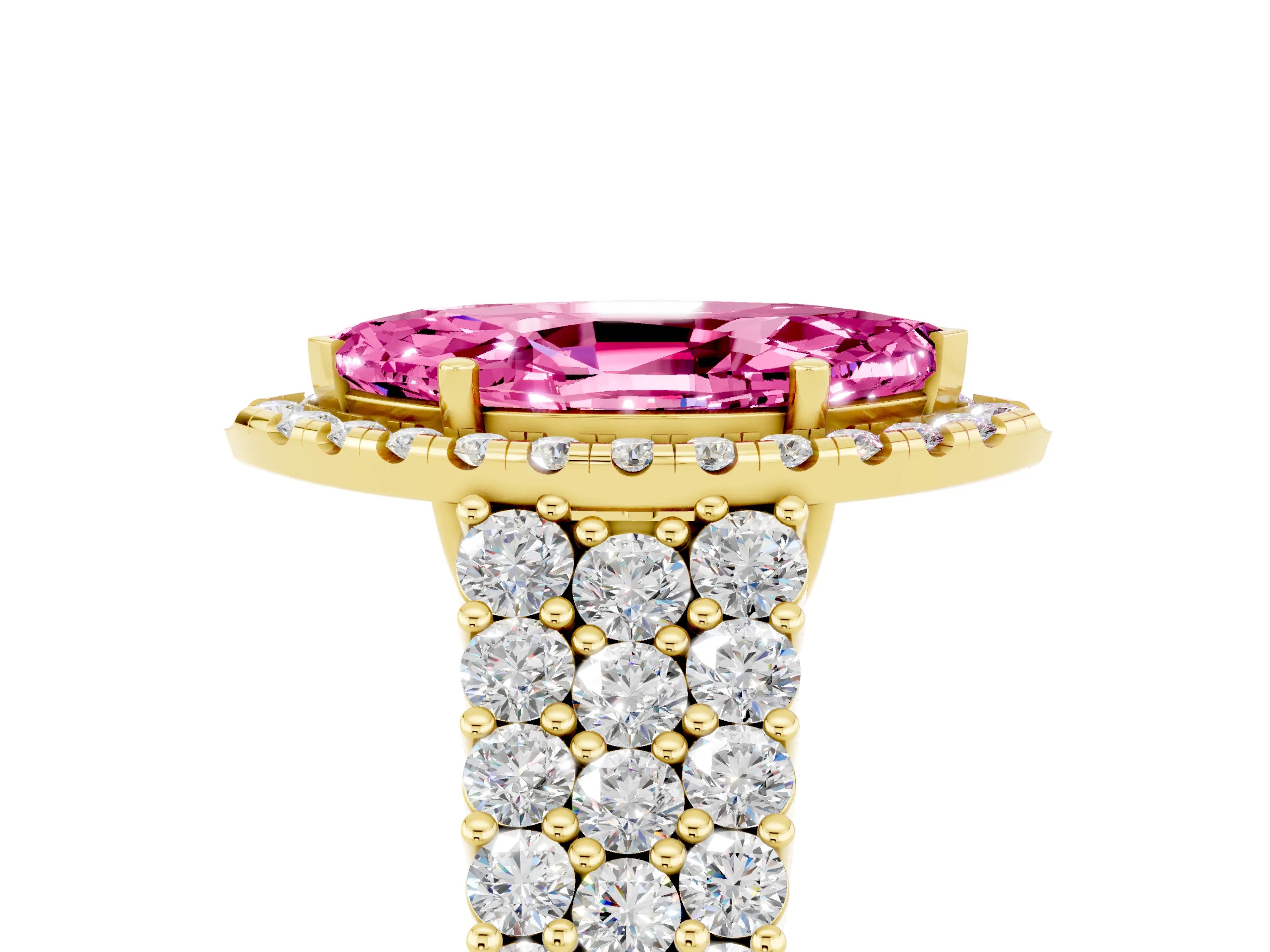 Yellow gold Marquise Cut Halo Pavé Diamond Engagement Ring with Split Shank and Four-Prong Setting_5