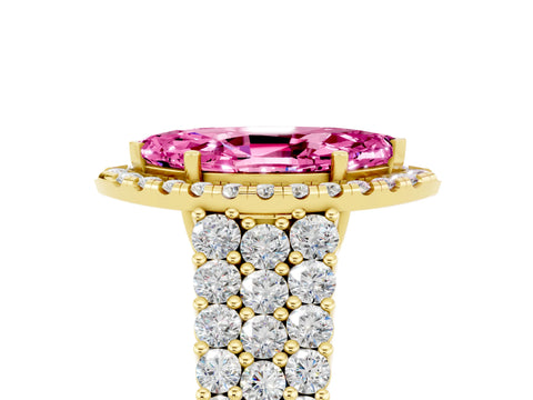 Yellow gold Marquise Cut Halo Pavé Diamond Engagement Ring with Split Shank and Four-Prong Setting_5