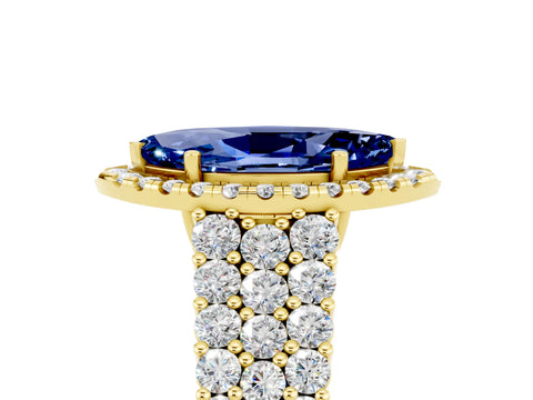 Yellow gold Marquise Cut Halo Pavé Diamond Engagement Ring with Split Shank and Four-Prong Setting_5